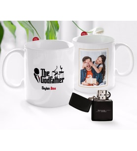 BK Gift Kişiye Özel Babalar Günü Hediyesi Fotoğraflı Kupa Bardak ve Benzinli Çakmak Seti-75 (Model 1)