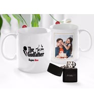 BK Gift Kişiye Özel Babalar Günü Hediyesi Fotoğraflı Kupa Bardak ve Benzinli Çakmak Seti-75 (Model 1)