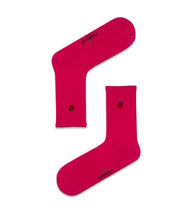Çilek Nakışlı Pembe Renkli Spor Çorap