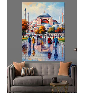 Yağmurlu Cami Meydanı Manzarası Dekoratif Kanvas - Mdf Ahşap Tablo