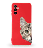 Samsung Galaxy M23 Uyumlu Lansman Kılıf. Altı Kapalı İçi Kadife  Catface Tasarımlı Silikon Kapak (Şeffaf)