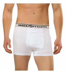 12 Adet Seher 060 Likralı Erkek Boxer Şort Paçalı Külot (Beyaz)