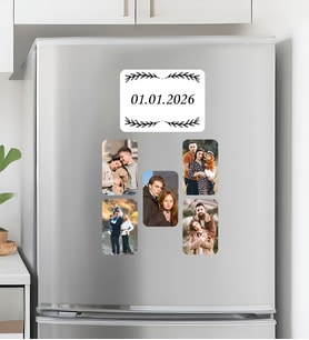 Kişiye Özel Tarih Yazılı ve 5 Fotoğraflı 6'lı Yıldönümü Magnet Seti Sevgiliye Hediye Kişiselleştirilebilir Tarihli 6 Parça Resimli Magnet Fotoğraf Baskılı Modern Magnet
