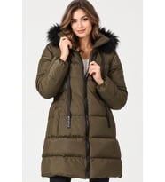 Dewberry Kadın %100 Polyester Kaban Haki Z9764 Katmanlı Kombin, Şehir ve Ofis Stili, Kazak ve Gömlek Kombini
