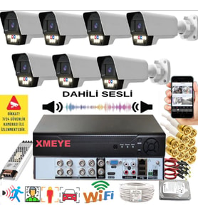 7 li Sesli Araç İnsan Yüz Tanımalı Hareket Algılayan 5 MP Lens 9 Warm Led Gece Renkli Kamera Seti 5909WS