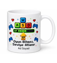 Oyuncu Gamer Klavye Tuşları Can Barı Seviye Atlayan Kupa Bardak Hediye