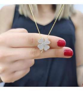 4 Yapraklı Yonca 18K Ayar Kaplama Kolye (Karışık)