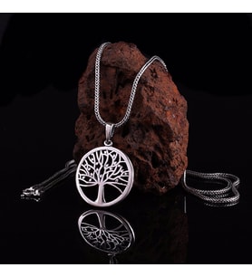 YAŞAM ÇİÇEĞİ AĞACI MOTİFLİ 925 AYAR GÜMÜŞ KOLYE (Gri)