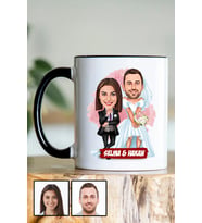 Çiftlere Özel Komik Hediye Gelin Damat Karikatürlü Siyah Kupa Bardak