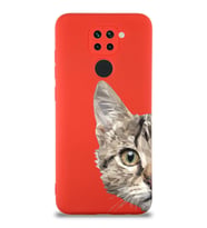 Xiaomi Redmi Note 9 Uyumlu Lansman Kılıf Catface Tasarımlı İçi Kadife Kapak-Kırmızı (Şeffaf)