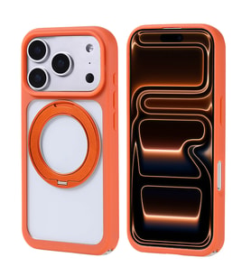 Apple iPhone 17 Pro Max Uyumlu Kılıf M-Safe Şarj Özellikli Standlı Zore Piza Silikon Kapak (Turuncu)