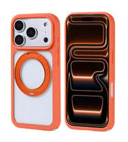Apple iPhone 17 Pro Max Uyumlu Kılıf M-Safe Şarj Özellikli Standlı Zore Piza Silikon Kapak (Turuncu)