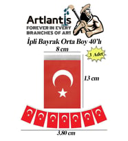 İpli Bayrak Orta Boy 40'lı 8x13cm 3 Paket Türk Bayrağı Kağıt İpli Sıralı Ayyıldız Bayrak Sınıf Süsü Okul Bayram (Kırmızı-Beyaz)