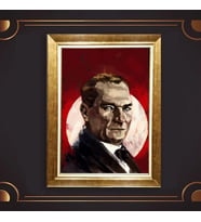 Altın Varaklı Çerçeveli Paspartulu Atatürk Tablo z4743 (Gold)