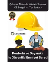 Premium Dayanıklı Konforlu CE Belgeli Ter Bantlı Şantiye İnşaat İş Güvenliği Sarı Emniyet Bareti