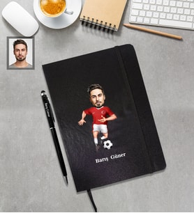 Kişiye Özel Milli Takım Karikatürlü Siyah Defter Touchpen Kalem Hediye Seti Bay-2