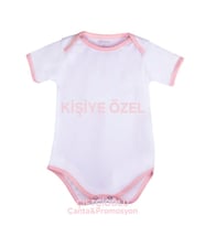 Kişiye Özel İsim-Fotoğraf-Yazı Baskılı Kısa Kollu Bebek Zıbını (Pembe)