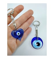 Kalp Cam Nazar Boncuğu Anahtarlık+ Sade Anahtarlık/araba Dikiz Ayna Süsü El Yapımı Hediyelik Set