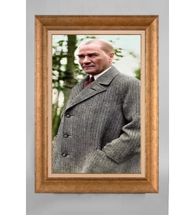 EV İŞYERİ OFİS İÇİN ALTIN ÇERÇEVELİ PASPARTULU ATATÜRK TABLO S767