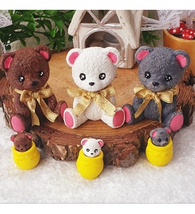 3 Lü Sevimli Tedy Bear Ayıcık  Biblo ve Bal Kavanozlu  Set