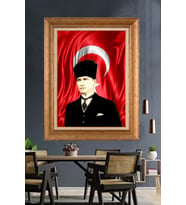 Altın Varaklı Çerçeveli Paspartulu Atatürk Tablo TR1567 (Gold)