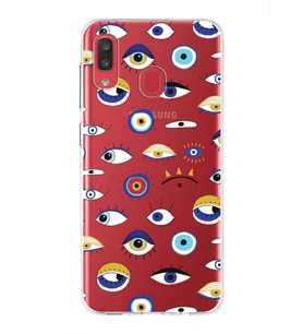 PrintiFy Samsung Galaxy A20 ile Uyumlu 1mm Slim Fit Nazar Boncuğu 2 Baskılı Şeffaf  Kılıf