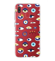 PrintiFy Samsung Galaxy A20 ile Uyumlu 1mm Slim Fit Nazar Boncuğu 2 Baskılı Şeffaf  Kılıf