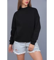 Rana Kadın Siyah Balıkçı Yaka Üç İplik Sweatshirt RANA-3664
