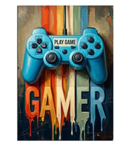 Gökkuşağı Renkli Mavi Oyun Konsolu gamer temalı Dekoratif Kanvas - Mdf Ahşap Tablo