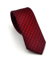 Siyah Küp Desenli Kırmızı Dokuma Kumaş Mendilli Slim Fit Kravat // SDK-2605-5