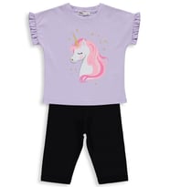 Civil Girls Unicorn Baskılı 2-5 Yaş Takım - Lila
