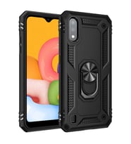 Samsung Galaxy A01 Uyumlu Kılıf Standlı Manyetik Yüzüklü Military Magnetic Ring Polycarbonate and TPU Case (Siyah)