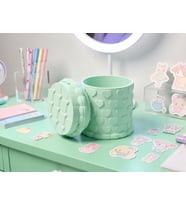 3D Baskı Kabartma Kalp Desenli Kapaklı Kalemlik - Masaüstü Organizer - Mint