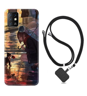 INFINIX Hot 8 9 10 11S Hot 10 Play 10T Kılıf Boyun Askılı Silikon Kız ve Kedi 1762