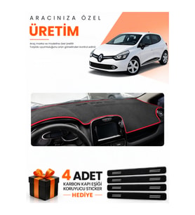 RENAULT CLIO 4 (2012-2019) Uyumlu Torpido Koruma Örtüsü Oto Kılıfı - Siyah Kırmızı
