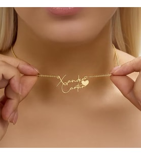 Kişiye Özel 925 Ayar Gümüş Şık El Yazısı Font Çift İsim Kolye (Gold)