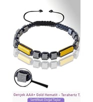 Sertifikalı Gold Hematit - Dikdörtgen - Terahertz Taşı Bileklik (Titreşim Taşı) (Çok Renkli)