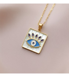 Turkuaz Evil Eye Çelik Kolye  ŞıkTasarım Kaliteli