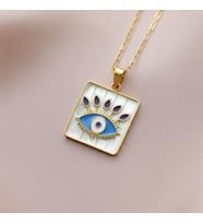 Turkuaz Evil Eye Çelik Kolye  ŞıkTasarım Kaliteli