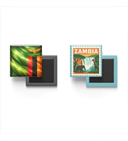 Buzdolap Magnetleri - Zambiya Bayrağı ve Lusaka Posta Pulu Tema - 2'li Set Magneti