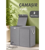 Jasper Mega Boy 100 Lt Katlanabilir 2 Bölmeli Çamaşır Sepeti – Gri, Su Geçirmez, Kulplu, Dik Duruşlu