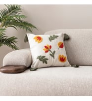 Comfort Punch Desenli Kırlent Kılıfı Kare Dekoratif Bohem Nakışlı Koltuk Yastık Kılıfı panç (K.Yeşil)