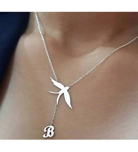 Kırlangıç Figürlü Kişiye Özel Baş Harfli 925 Ayar Gümüş Kolye