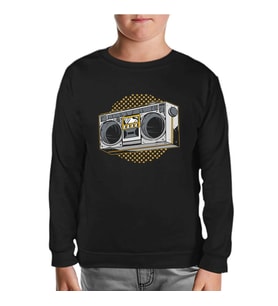 Retro 80's Radio Siyah Çocuk Sweatshirt
