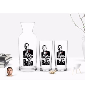 BK Gift Kişiye Özel Renkli Baskılı Godfather Baba Tasarımlı İkili Rakı Bardağı ve Karaf Hediye Seti-2 (Model 1)