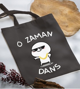 BK Gift O Zaman Dans Tasarımlı Antrasit Kumaş Bez Çanta, Baskılı Omuz Çantası, Alışveriş Çantası, Anneye Hediye-1