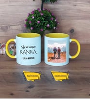Kankaya Hediye Kupa Bardak Sarı Fotoğraflı Arkaşadaşa Hediye