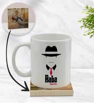 BK Gift Kişiye Özel Baba Godfather Tasarımlı Beyaz Kupa Bardak ve Ahşap Bardak Altlığı Hediye Seti - Model 11