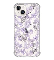 Apple iPhone 14 Uyumlu Köşe Korumalı Antişok Kapak Floral Lila Tasarımlı Şeffaf  Kılıf