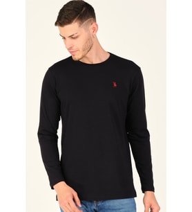 T8588 DEWBERRY BİSİKLET YAKA UZUN KOL T-SHIRT-KOYU SİYAH